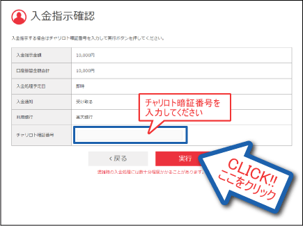 チャリロト暗証番号を入力